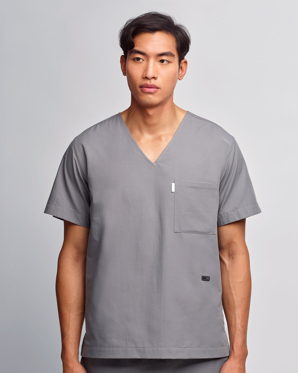 Jordan Men's Notched Scrub Top in Forte29 Woven in Pewter Grey